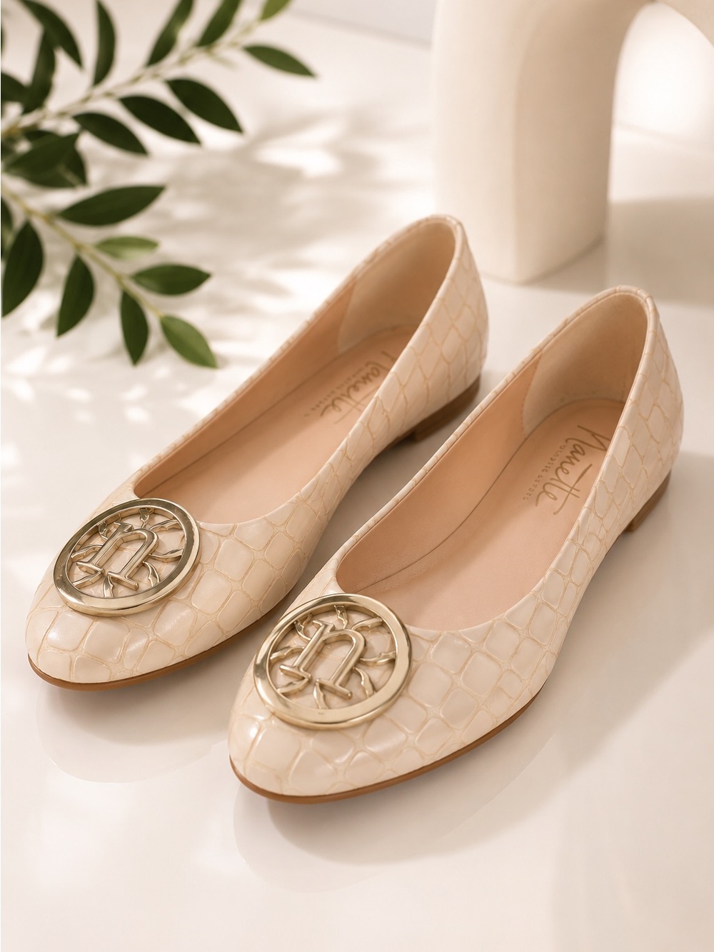 Womens Nanette Lepore Haylie Neutral Faux Croc Ballet Style Flats - Size 8M